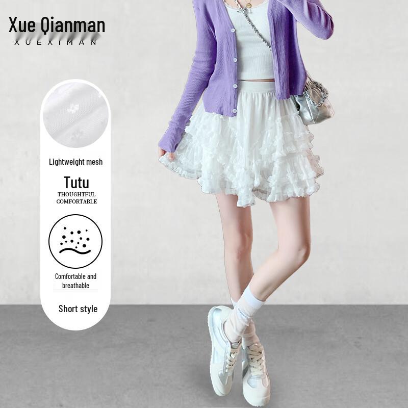 Xue Qiman Women s Mesh Lace A-Line Skirt L