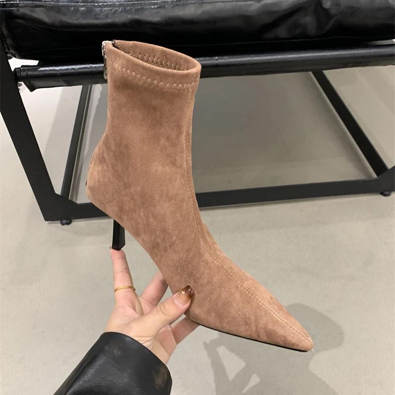Autumn High Heel Stretch Slim Women Ankle Boots Autumn Ladies Elegant Pointed Toe Short Botas Zapatos De Mujer