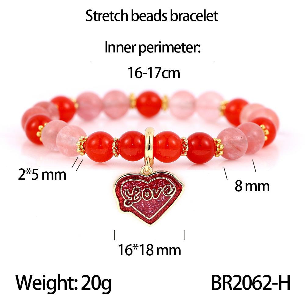 Elegant Handmade Beaded Semi-Precious Stone Bracelet with 18K Copper-Plated Heart LOVE Pendant