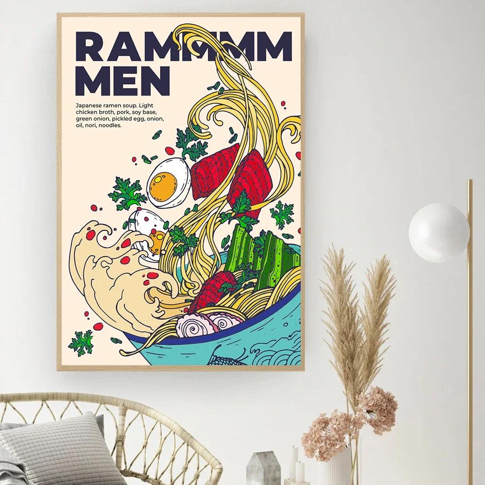 Funny Cartoon Japanese Food Wall Art Prints Ramen Noodles Poster Kitchen Art Canvas Painting Pictures For Living Room Home Decor