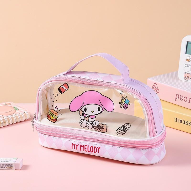 Cartoon Bunny Double Layer Transparent Pen Case With Storage For Students And Gift Use