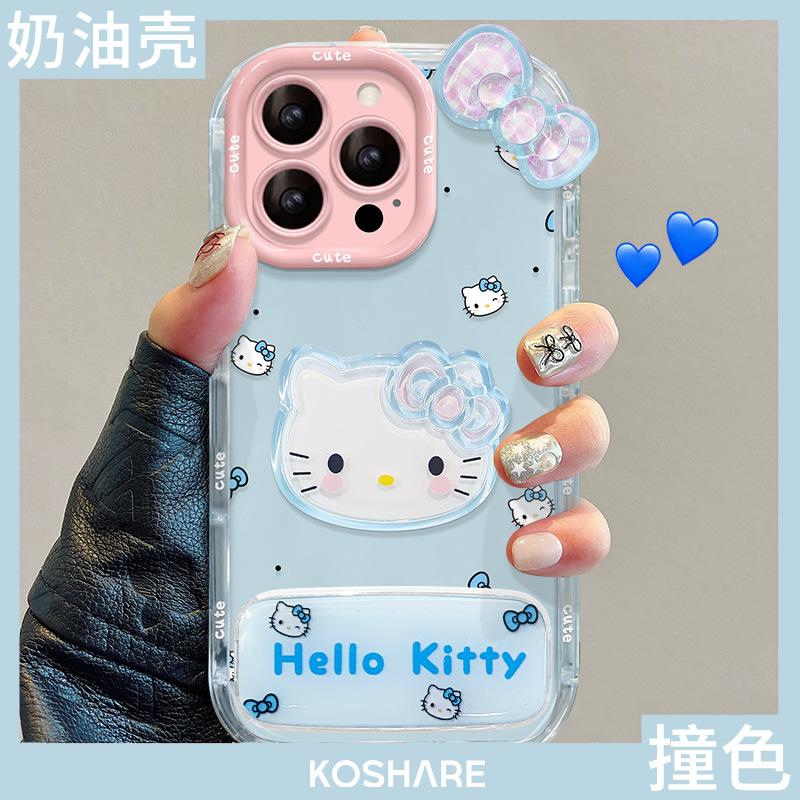 Polka dot Kt cat doll for Apple 16e cute phone case 13promax jelly 15 mirror holder 14 women