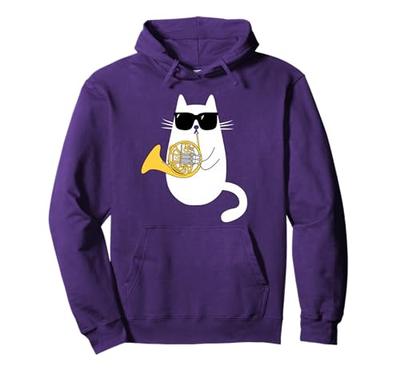 Cat and Horn Cat and Sunglasses Cat Lover Cat Owner Cat Lover Horn French Horn Wind Instrument Classical Music Cat Cat Cat Hoodie