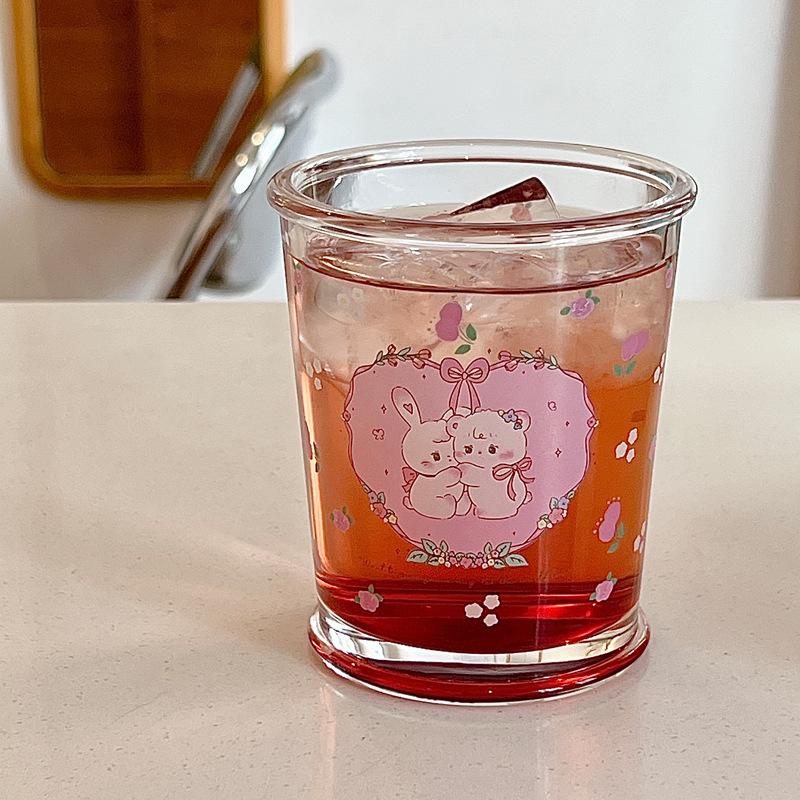 

Creativity Dessert House Cartoon Glass Cold Brew Coffee Cup Rabbit Water Cup Juice Cup Drinking Glass Cups Exquisite Daily Use 350ml