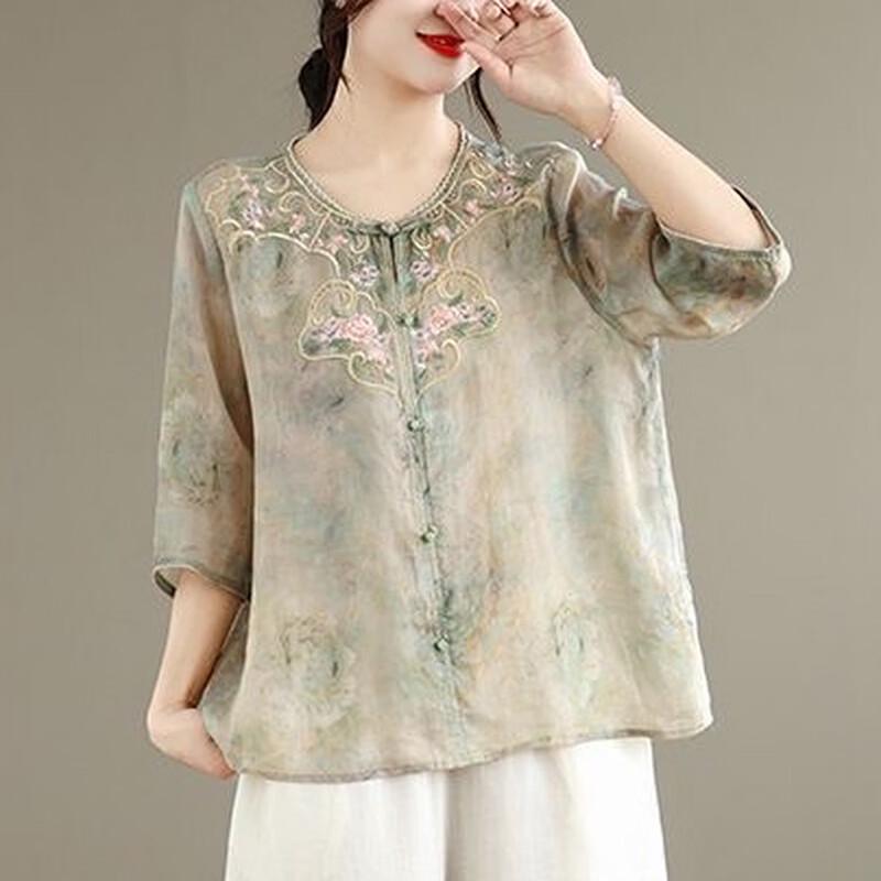 Hodo New Chinese Style Embroidered Floral Top for Women