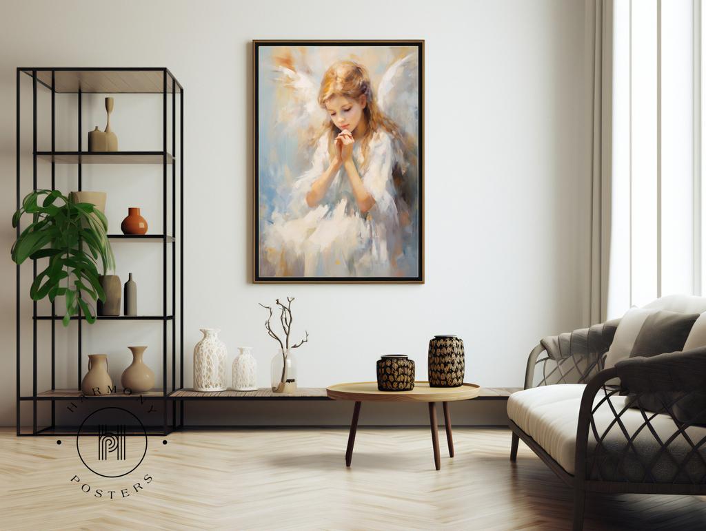 Charming Heavenly Guardian Charming Heavenly Guardian, 30X40 Cm, Light Oak Wooden Frame, 230 Gsm Matte Paper