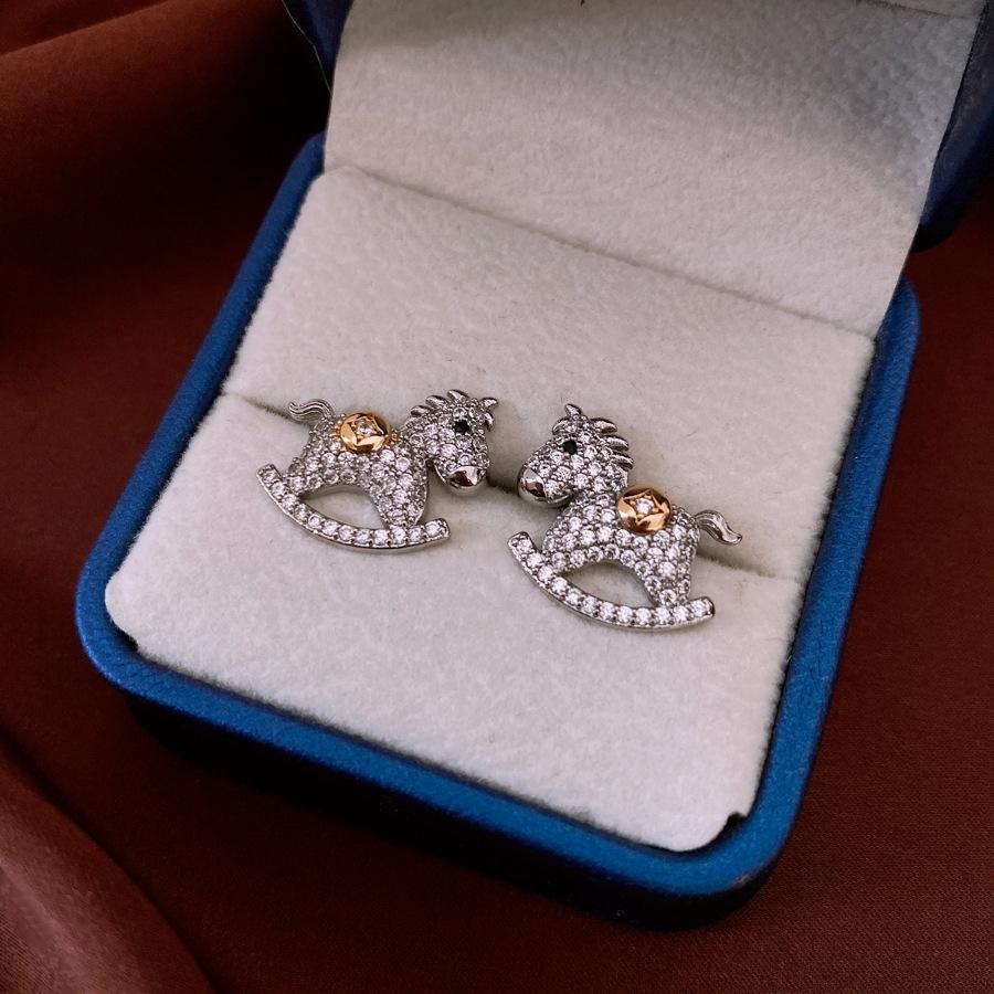 New Chinese Style Simple Natal Year Zircon Pony Earrings Earrings Fashionable and Exquisite Versatile Earrings Women