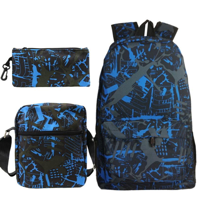 Multi-color blank backpack three-piece set Student Oxford cloth backpack + shoulder bag + pencil case three-piece set