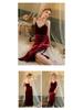 Fiyun Deep V Velvet Lace Sexy Nightgown and Pajama Set