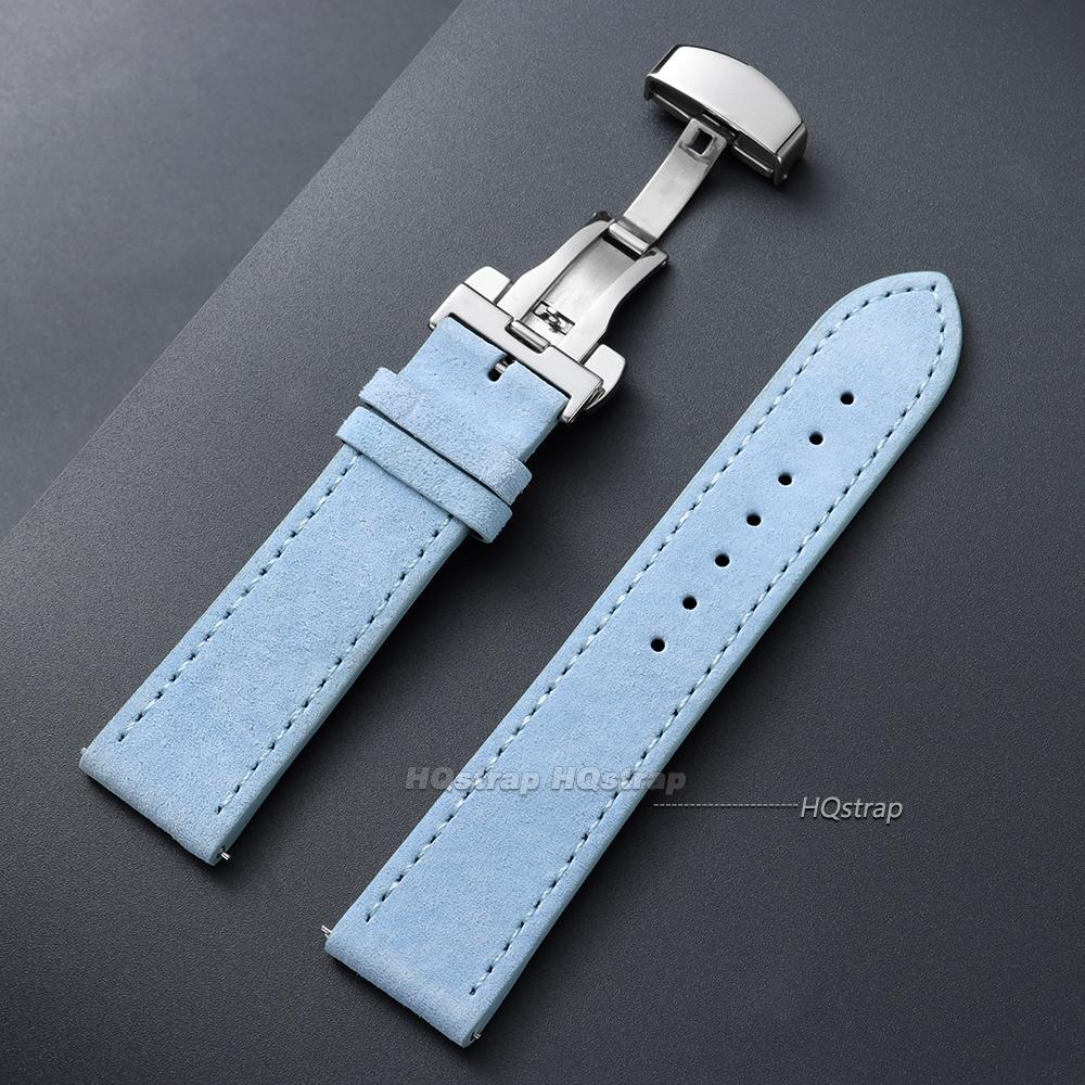 18mm 19mm 20mm 22mm Vintage Suede Cowhide Watch Strap Butterfly Buckle Handmade Stitching Soft Watch Band Quick Release Bracelet