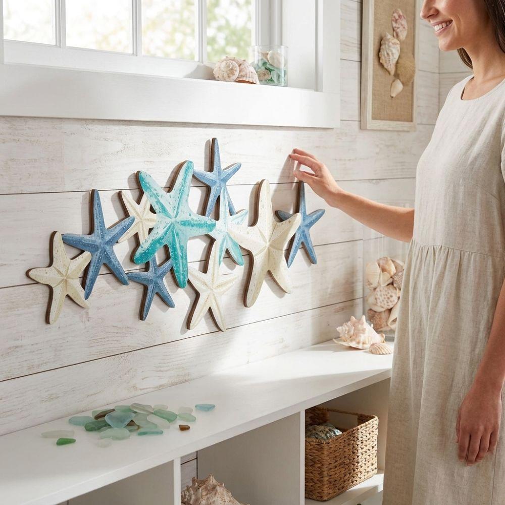 Multi-starfish Starfish Hanging Decor Nautical Aesthetic Coastal Ocean-themed Wall Art Bathroom