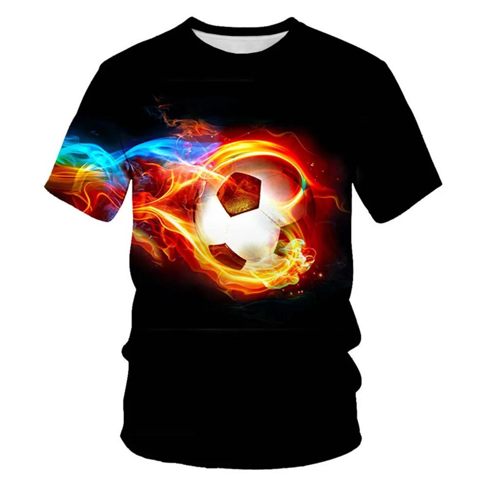Football Pattern 3D Digital Printed Casual Parent-child Clothes Breathable Casual Short Sleeved Round Neck T-shirt Size 100-6XL