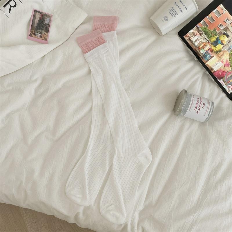 Summer Thin, Color-blocked, Patchwork Socks for Women, Two Pairs of Fake Calf Socks