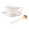 Breeze Minimalist Floral Gold Border Bone Porcelain Coffee Cup and Plate European Afternoon Tea Cup