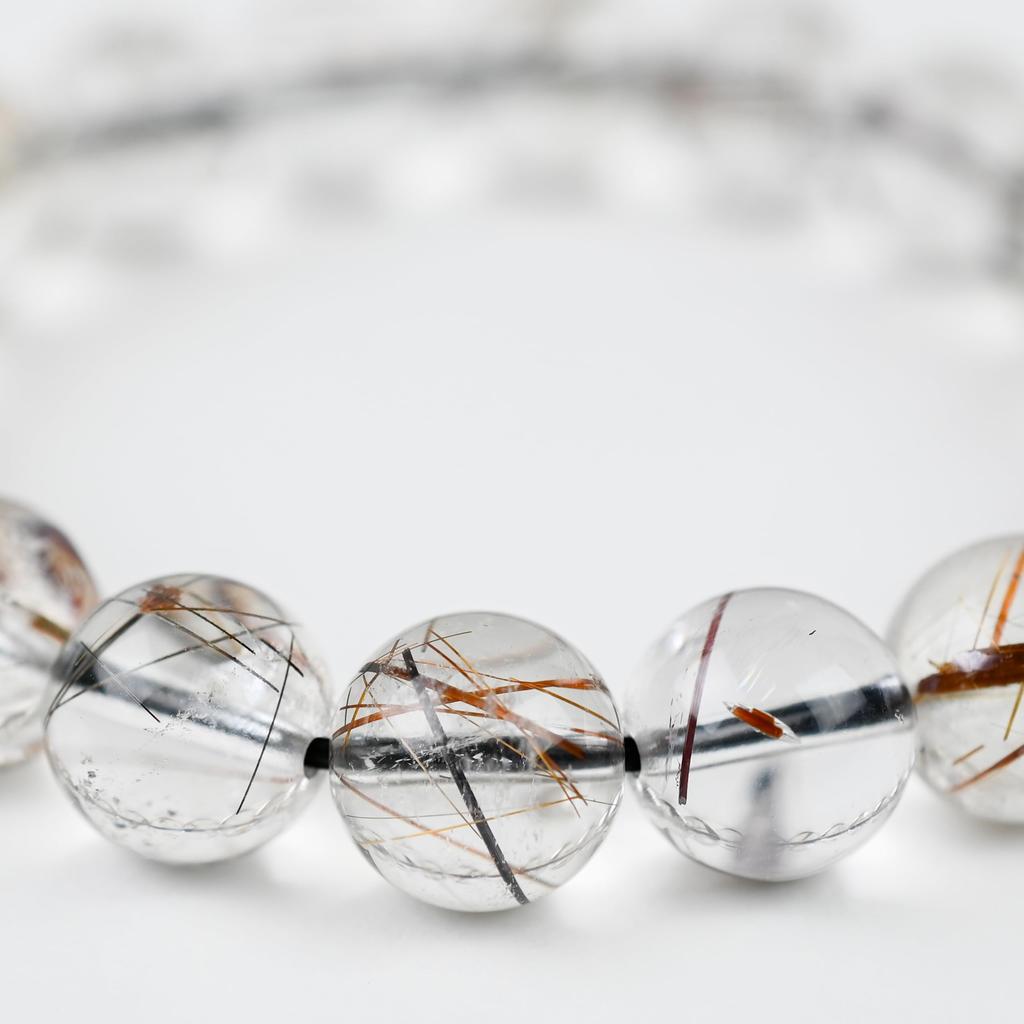 Eigado Red Rutilated Quartz 18 Inner Natural Power Good Fertility Bracelet, Beads, 11mm, Diameter Approx. 16cm, Stone, Stone, Luck, Amulet, Fortune,