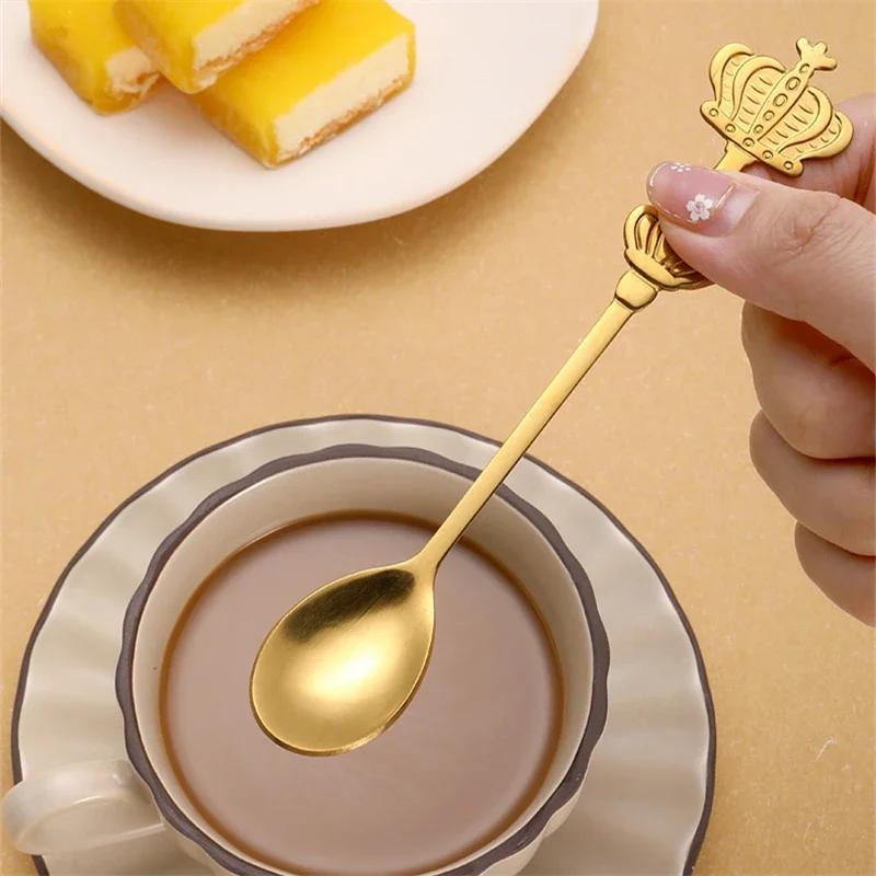 1 Stück Palast Doppelkrone Edelstahl Teelöffel Kaffee Dessert Mischlöffel Tisch Themen Dekoration Retro Küchen Trinkgeschirr