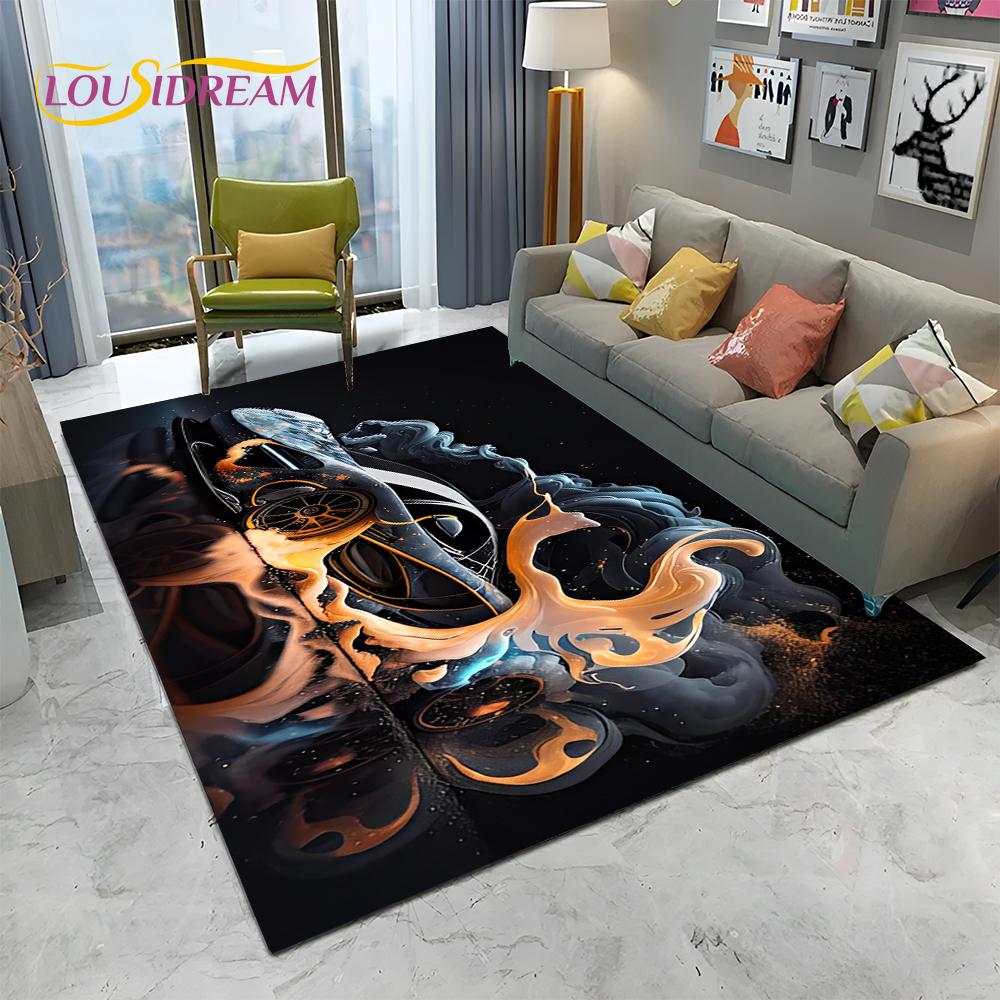 HD Concept Car 3D Future Sports Car Cartoon Carpet Rug for Home Living Room Bedroom Sofa Doormat Decor,kids Non-slip Floor Mat