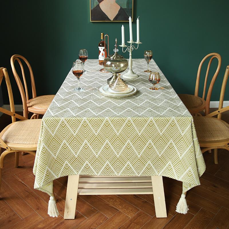 Jacquard-Tischdecke mit Fransen, ländliche Esstischdecke, einfarbige Kaffeetischdecke