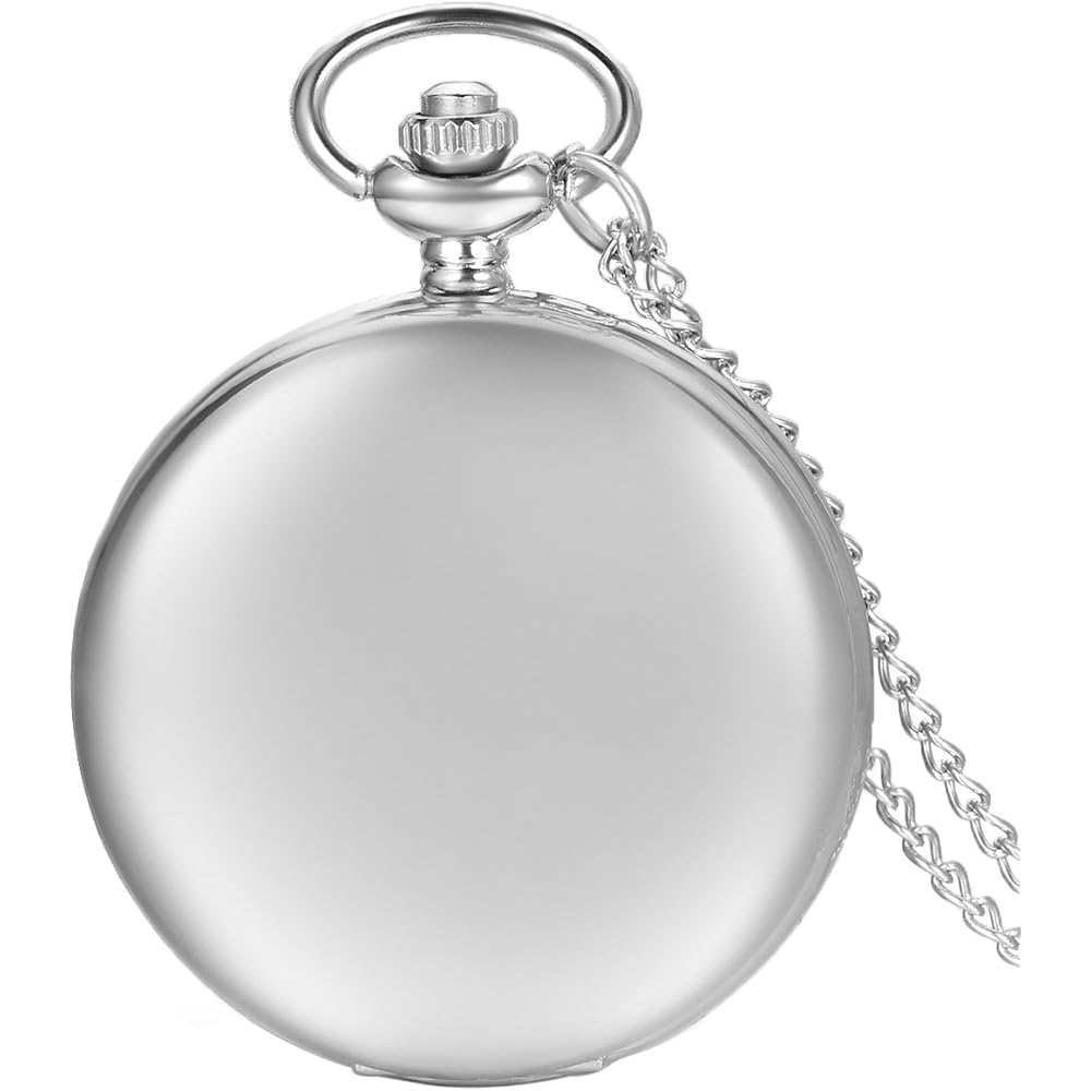 שרשרת שעון כיס בסגנון עתיק JewelryWe, שעון תליון, סגנון מלא צייד עם מראה מלא, כסף פשוט, סגסוגת, מתנה ליום האהבה