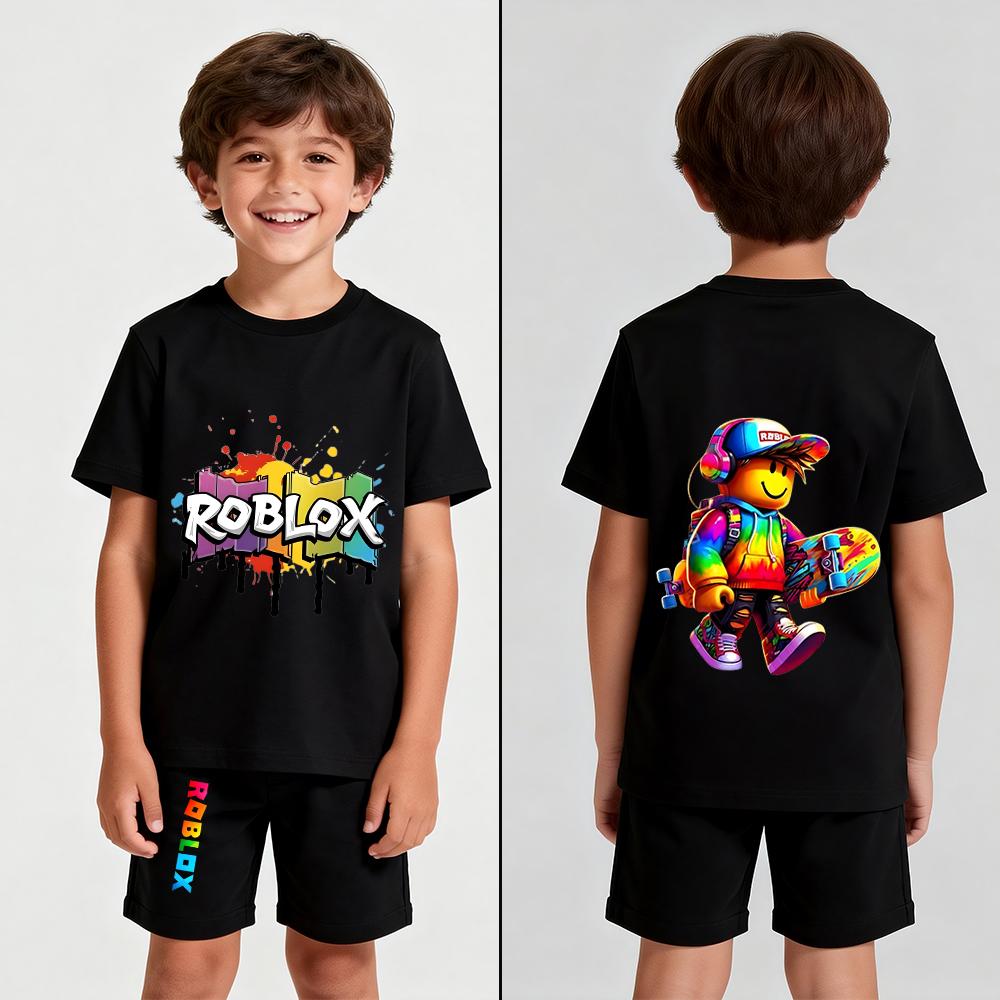 Men's Cartoon Game Printed T Shirt and Shorts 2 Piece Set Summer Casual Outfit for Men's and Women's Clothing Top