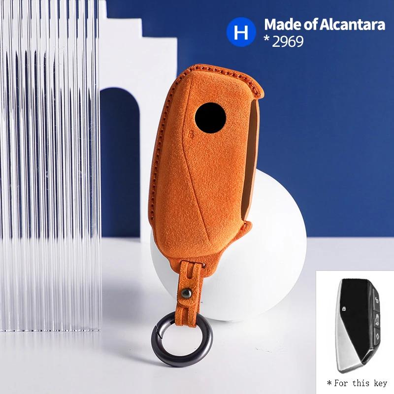 Interior Mouldings Alcantara Car Key Case Shell Cover For BMW Series 7 735 i 740 Li X7 X1 U11 2023 I7 G07 LCI XM Keychain Protec