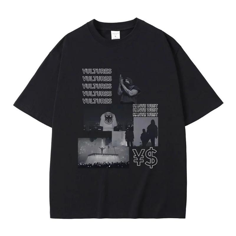Fashion Rapper Kanye West Vultures New Music Album Graphic T Shirts Men Women Hip Hop Summer T-shirts Male 100% Cotton Tshirt