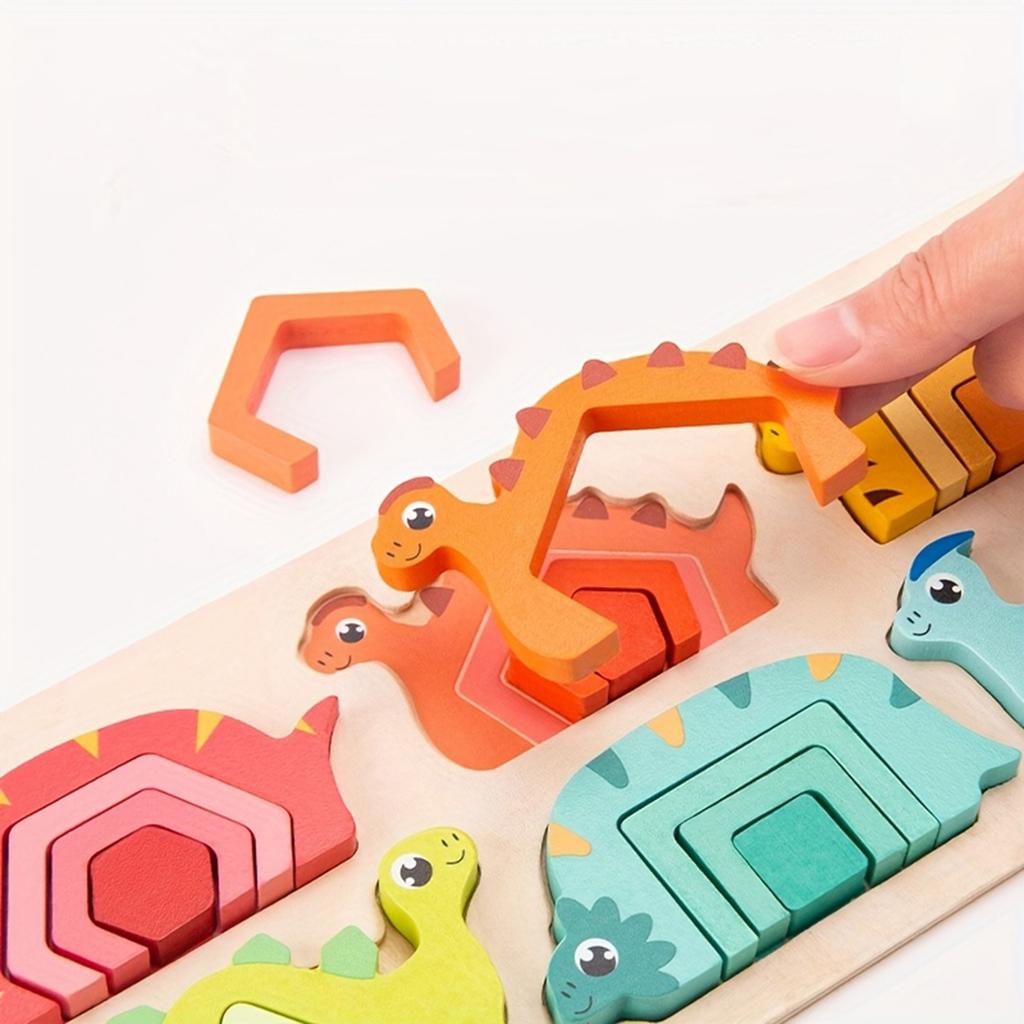 Wooden Dinosaur Shape Puzzle For Toddlers 3 To 5, Sorting & Stacking Toys For Baby Boys Girls, Shape Sorter And Color Sensory Educational Toys