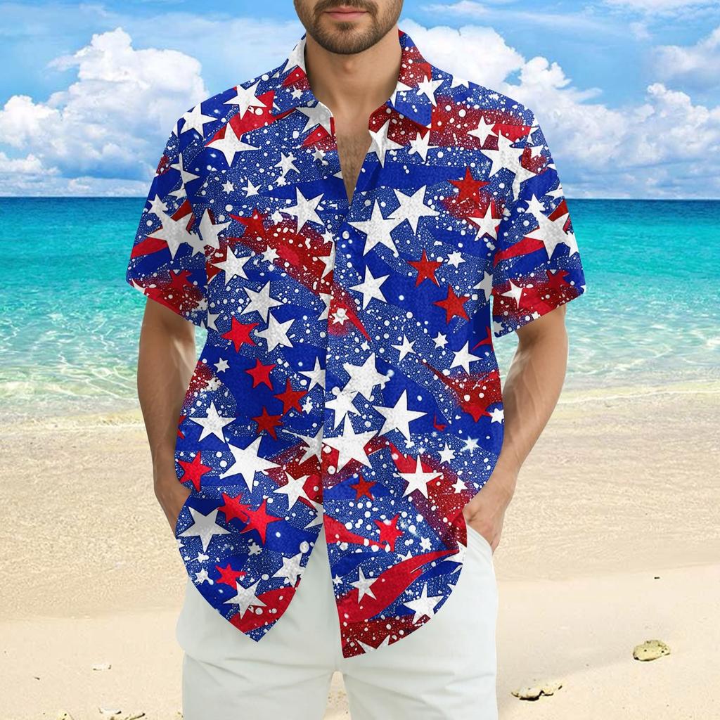 Herre Casual Casual Independence Day Print Kortarmet Skjorte