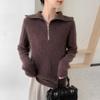 100% Wool Lapel Half-Zip Hollow Out Knitwear, Long Sleeve, Women's Thickened Base Layer for Autumn/Winter 2025