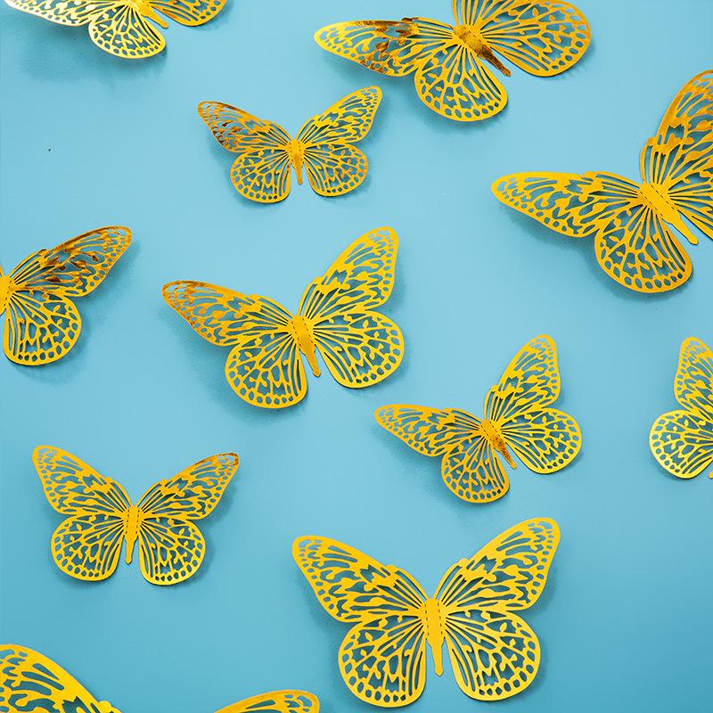 3D Imitation Metal Butterfly Wall Decor Stickers - Hollow Design for Living Room