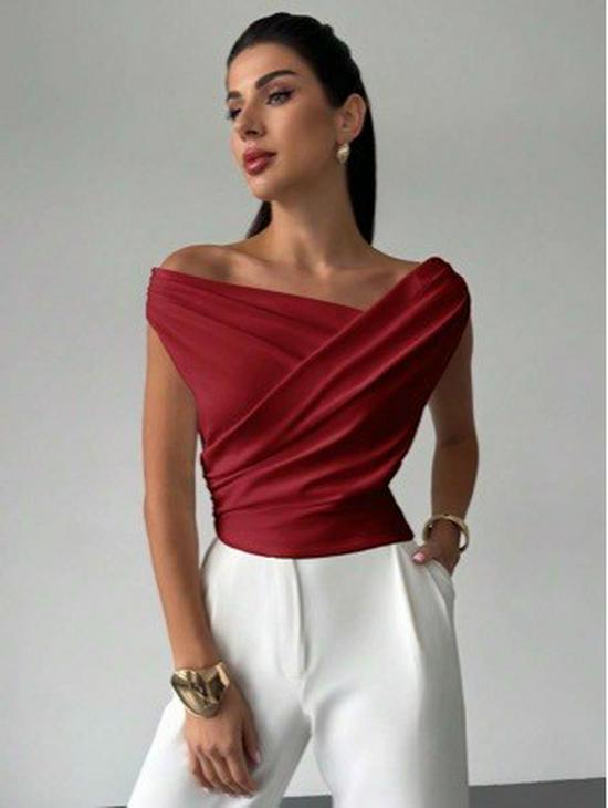 2026 European & American One-shoulder Sleeveless Slim Fit Solid Color Women's T-shirt