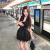French Temperament Black Spice Girl Waist Lace Dress Women's Summer Pure Desire Wind Small Black Dress Knitted Fabric Zipper