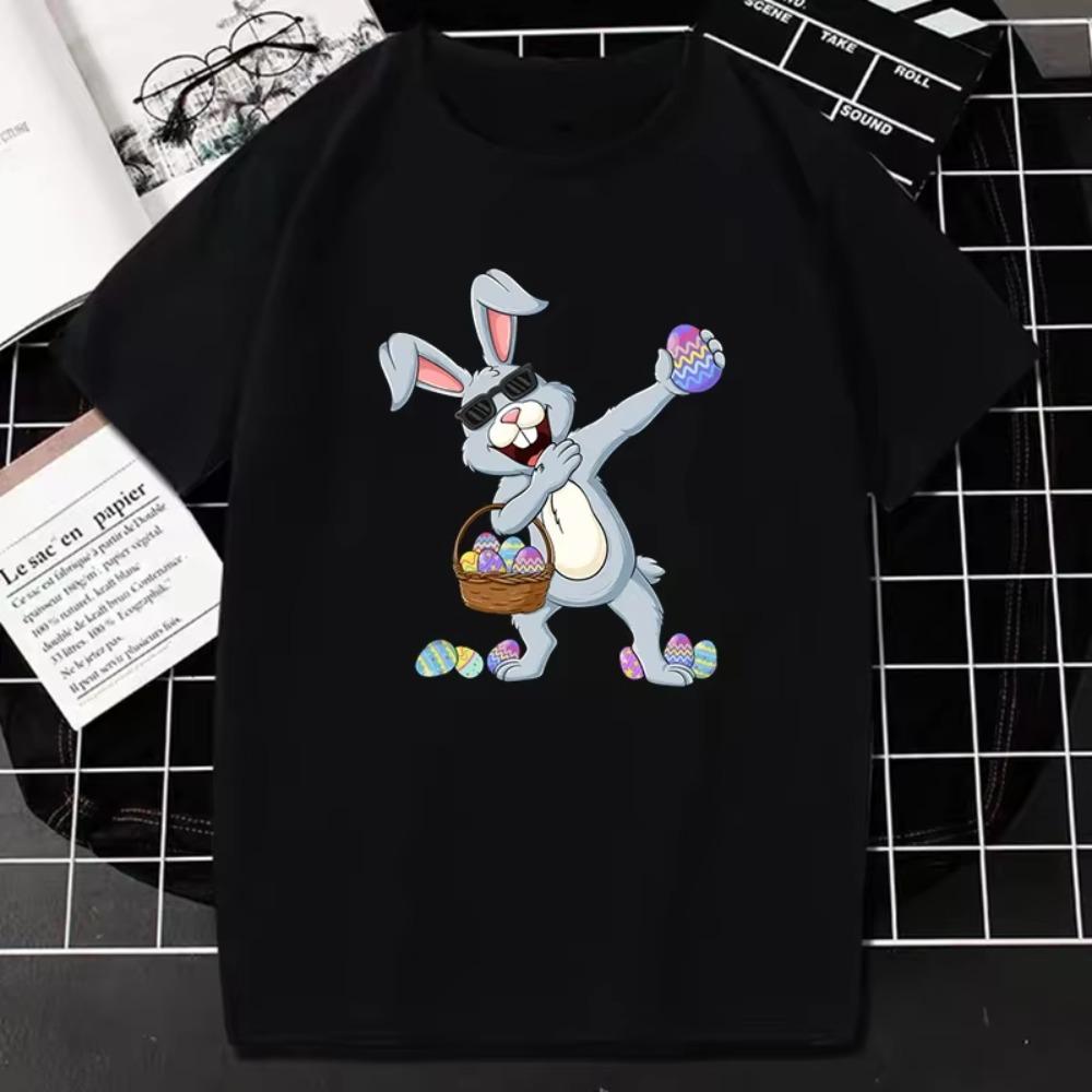 Happy Easter TShirt Cool Bunny Print Short-sleev Tops Women Fashion Hip-hop Streetwear Unique Classic Graphic Oversized T-Shirt