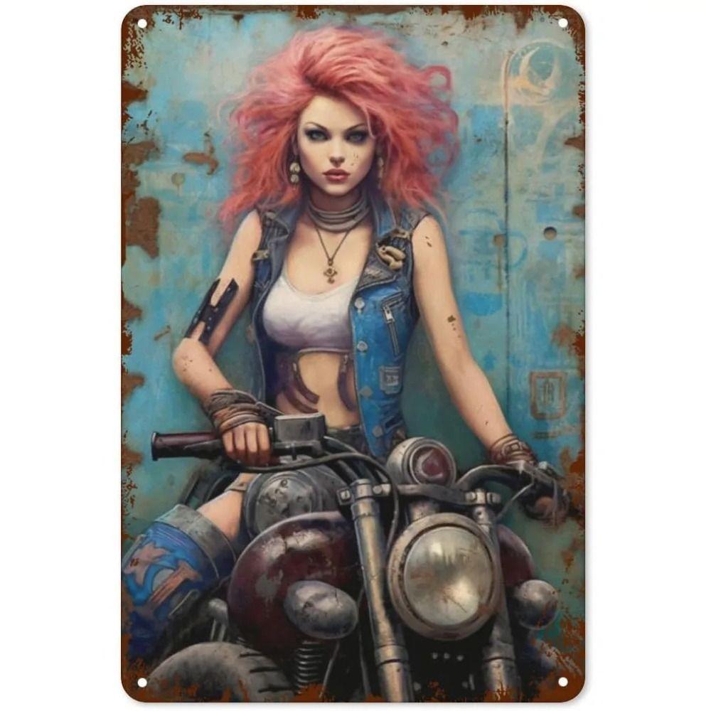 Vintage Motorcycle Girls Metal Tin Sign Garage Bar Decor