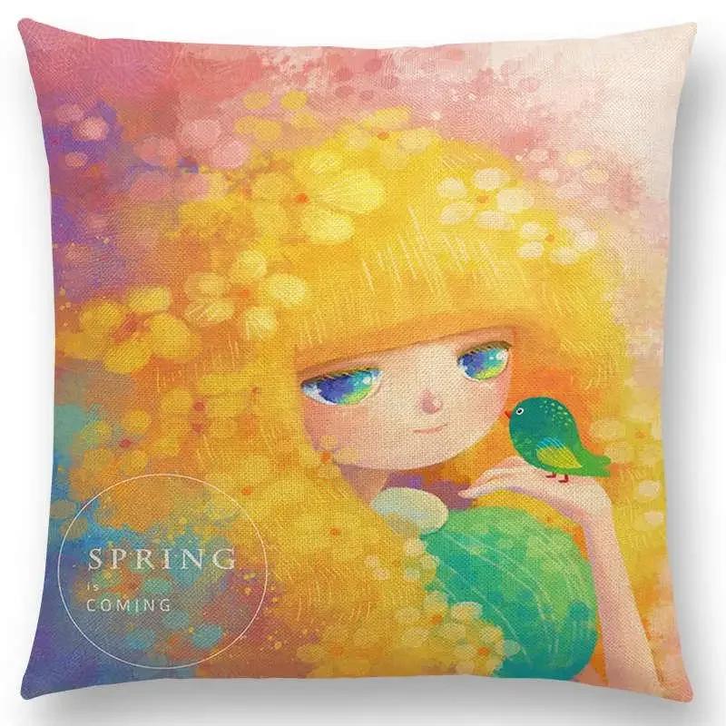 Cute Cartoon Animal Kitten Fantasy Elk Beautiful Girl Forest Shining Star Cushion Cover Sofa Pillow