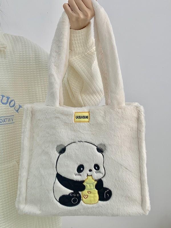 Panda Bag Plush With Zipper Closure For Daily Use And Cute Cartoon Style