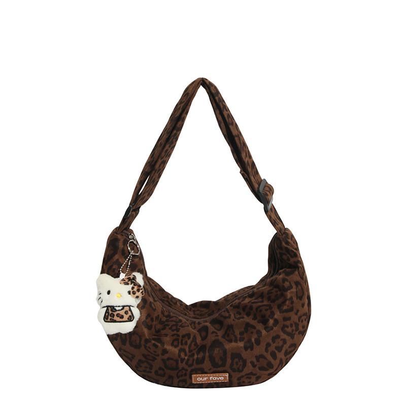Small Faux Suede Animal Print Bag With Zipper Closure For Casual Daily Use
