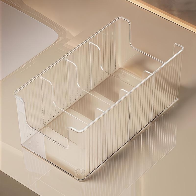 Four-compartment Large-capacity Transparent Storage Box,Vanity Transparent Divided Cosmetic Organizer with 3 Removable Dividers