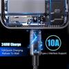 Transparent 240W Type-C Fast Charging Cable for Huawei Honor - 6A Compatibility