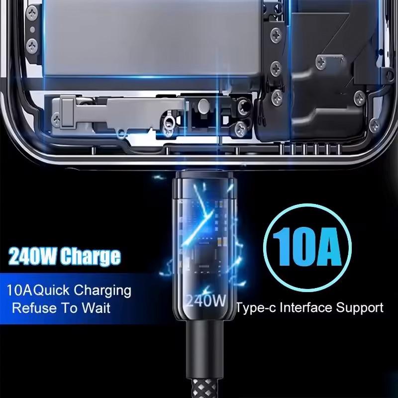 Transparent 240W Type-C Fast Charging Cable for Huawei Honor - 6A Compatibility