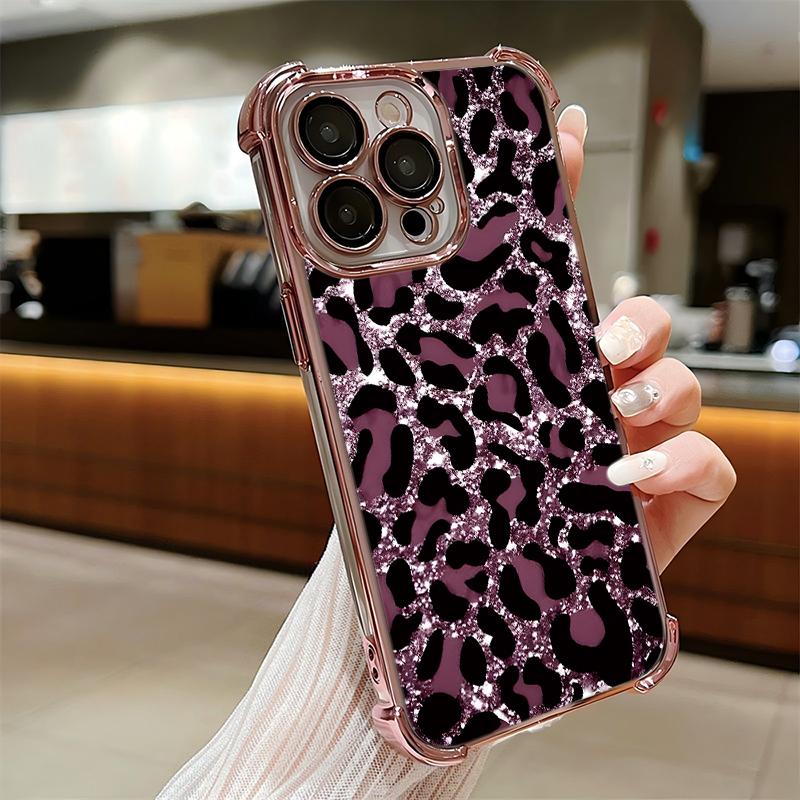 Luxury Personality Leopard Print Plating Phone Case For iPhone 17 16 15 14 13 12 11 Pro Max X XR XSMax 8 Mini Air Plus Anti-Fall
