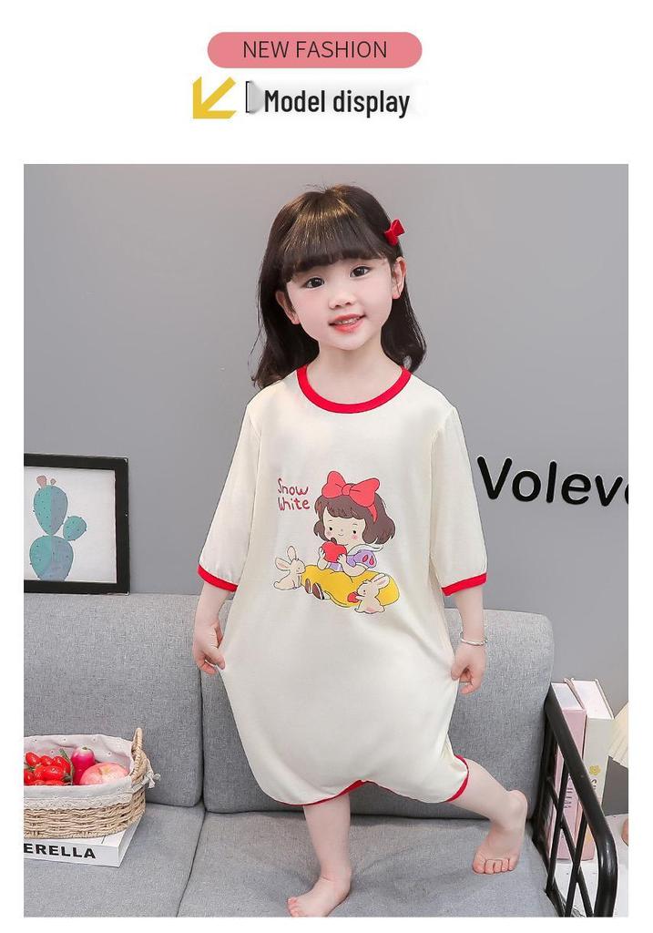 Girls' Cartoon Short Sleeve Summer Nightgown - Children's Sleepwear
