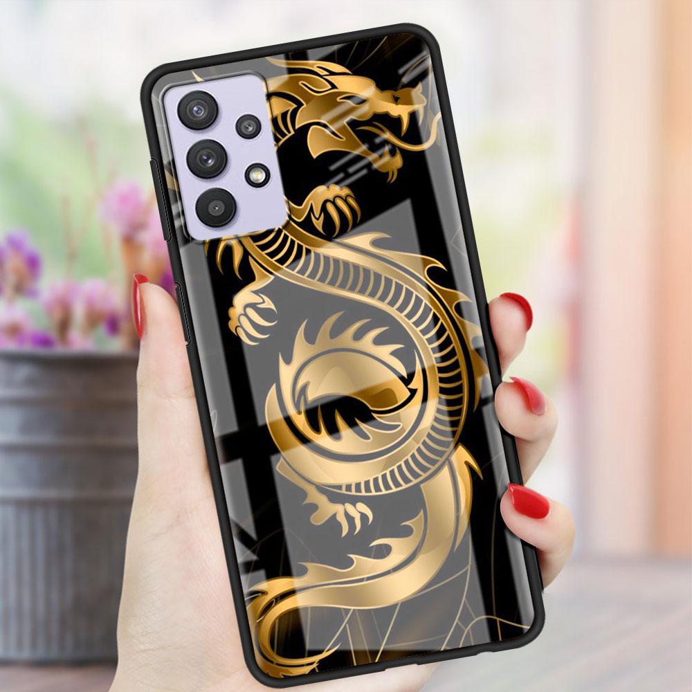 Husă de Sticlă cu Animal Dragon Pentru Samsung Galaxy A52 A71 A50 A51 A70 A21s A31 A72 A10 A12 A30 A22 5G Husă Telefon