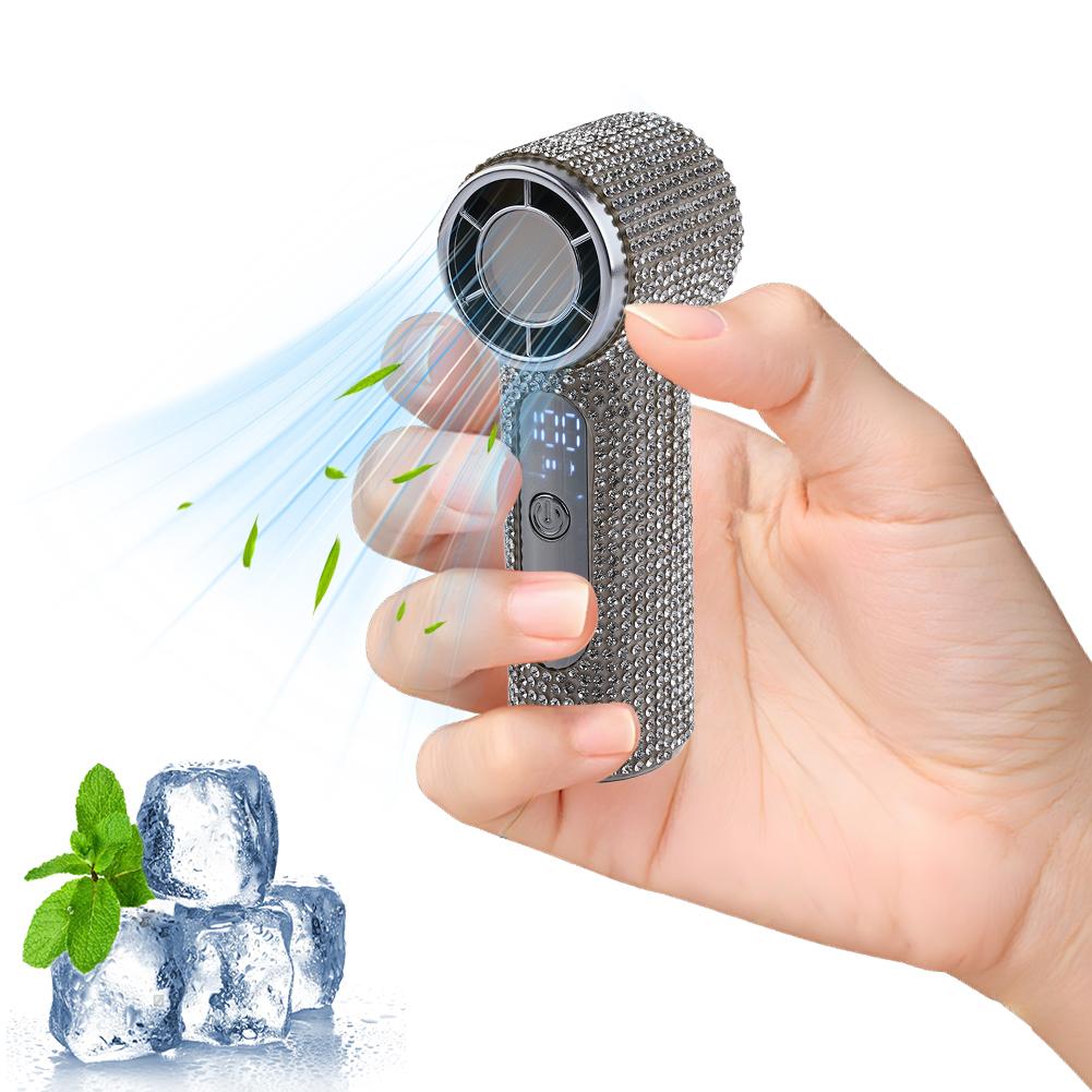 

Summer Portable Handheld Mini Fan Diamond Design Powerful Handheld Mini Fan Digital Display Personal Outdoor Cooling Fan