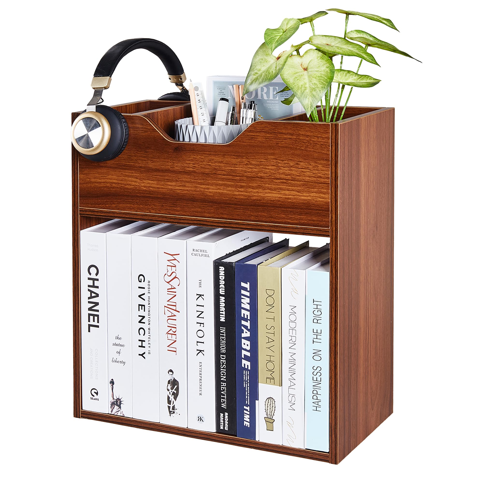 

VECELO Desk Desktop Pen Small Item Large Stationery Easy 40cm x 20cm x 45cm Brown Shelf, Rack, Bookstand, Holder, Storage, Stylish, Capacity, коричневый