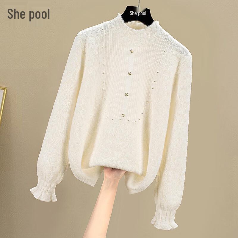 

Women s Elegant Lace Mock Neck Knit Top One Size