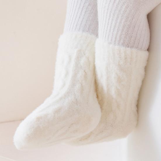 1 Pair Winter Warm Baby Mid Tube Socks Thick Soft Toddler Socks with Non-Slip Stretchy Kids Mid-Crew Thermal Socks