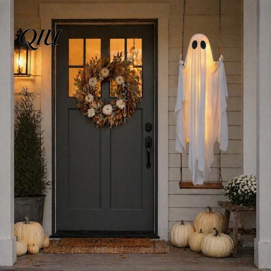 Ferienhaus-Dekoration für Kinder Große Hängeschaukel Geist Halloween-Dekoration mit Fernbedienung und Schnur Einzigartiges Geschenk Kinderlicht, Außenbereich