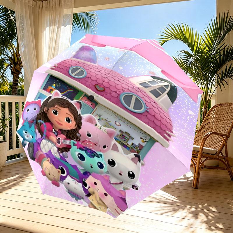 Gabby's Dollhouse Print Automatic Open Close Umbrella, Portable Foldable Umbrella, for Outdoor Commute Camping Trip, Ideal Birthday Gift