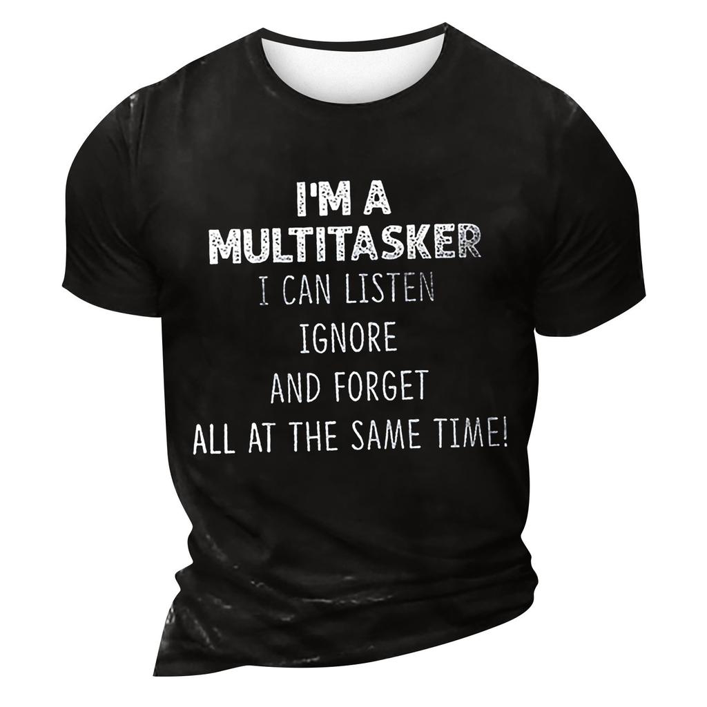 Men's T-shirt Graphic Text 3D Printing Street Casual Short Sleeve Button Down Printed Clothing Basic